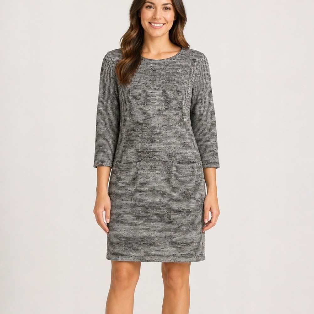 Adrienne Vittadini Studio Womens Black White Knit Shift‎ Dress Pockets Small
